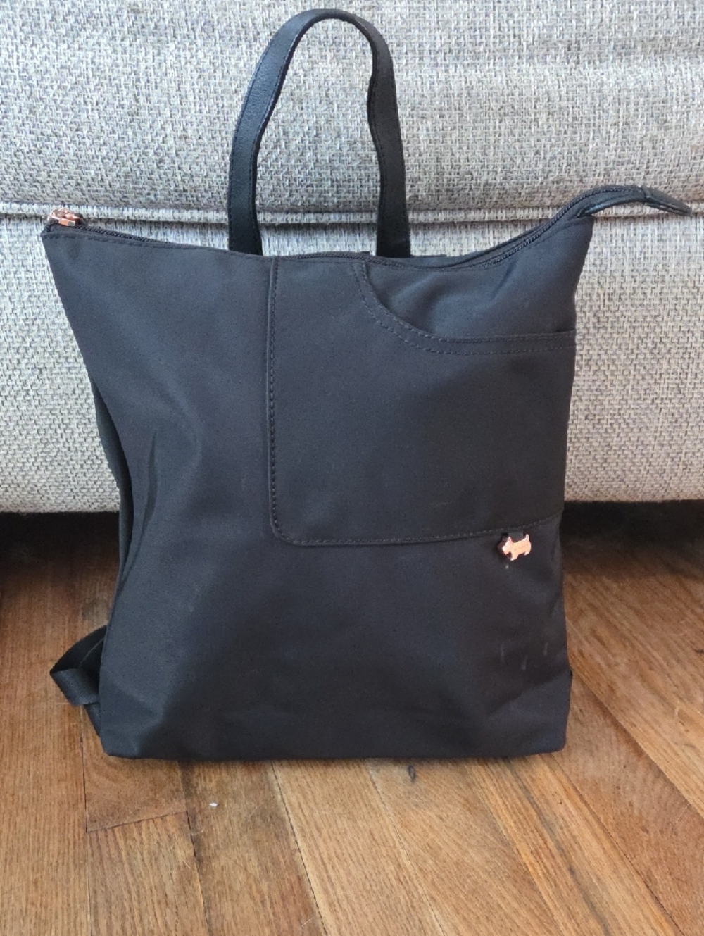 RADLEY LONDON Black Tote-Style Backpack with Rose Gold Logo